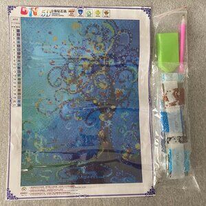 NWOT DIY 5D Dimensional Diamond Painting Blue Whimsical Tree Size 30x40cm